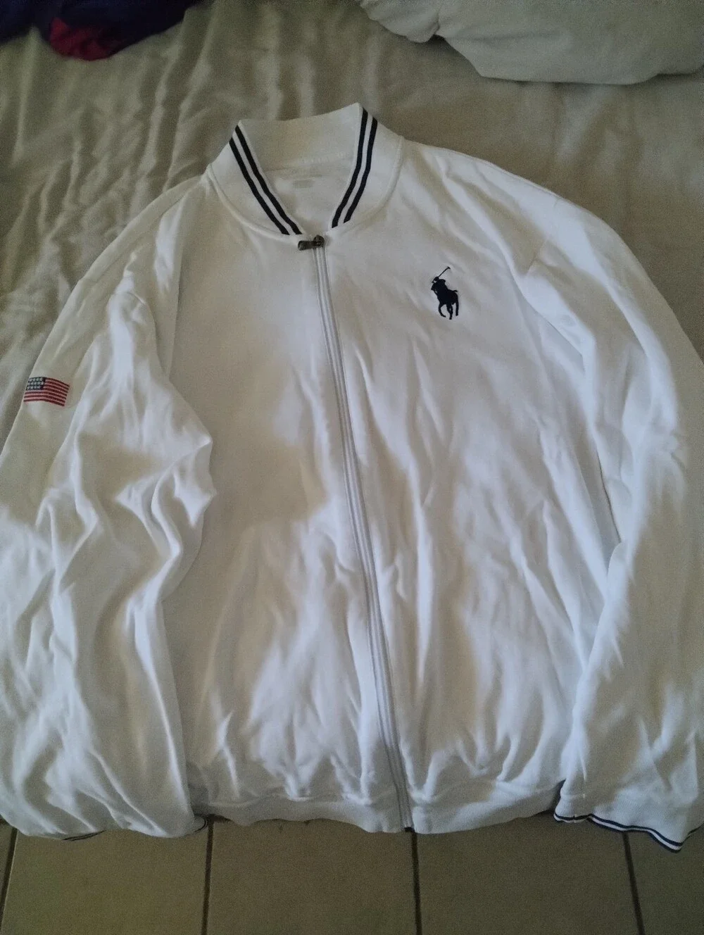 Polo by Ralph Lauren White Track Jacket with Navy Trim - Picture 3 of 3